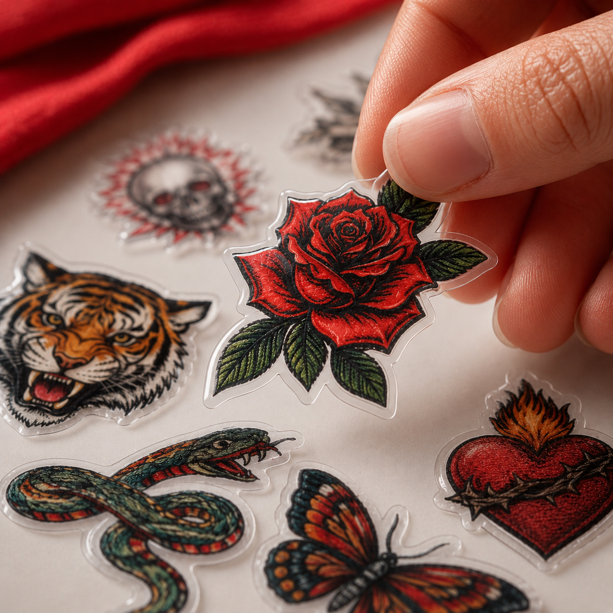 Pre-cut DTF patches with full colour designs